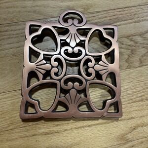 Pampered Chef 2008 Square Trivet #2939 Cast Iron Copper Scroll Heart Pattern